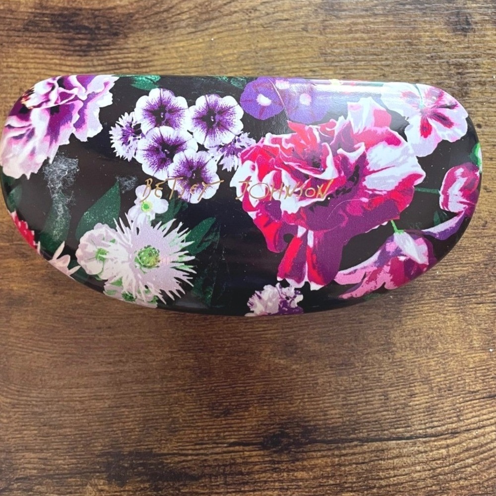 Betsey Johnson Floral Hard Shell Sunglasses Case Black Pink Purple Clamshell EUC